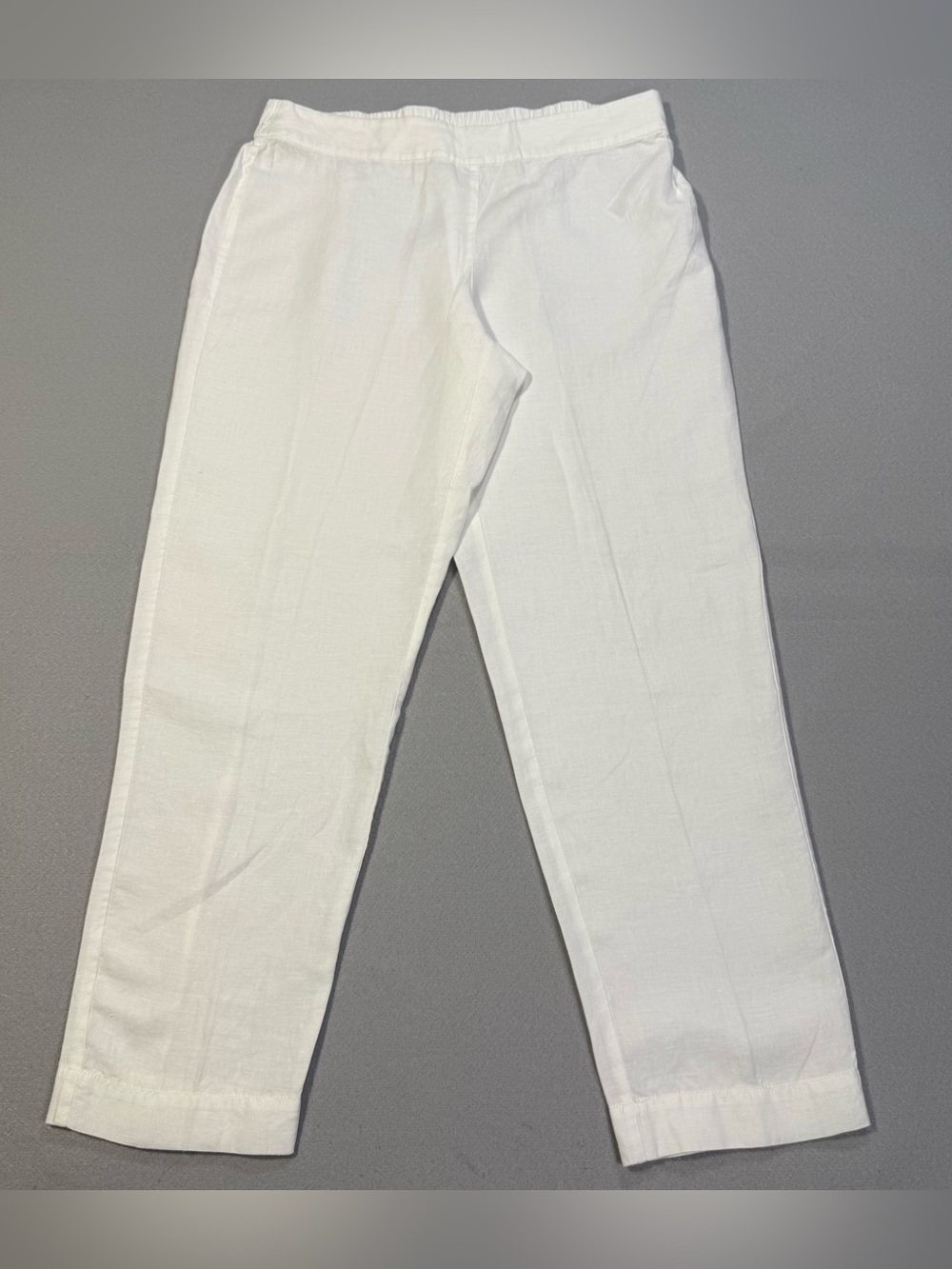 Eileen Fisher White Organic Linen Pull On Ankle Pants Women’s XS Petite Luxe